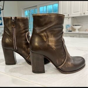 PRADA brown distressed leather round toe heeled boots  sz 36.5 VGUC